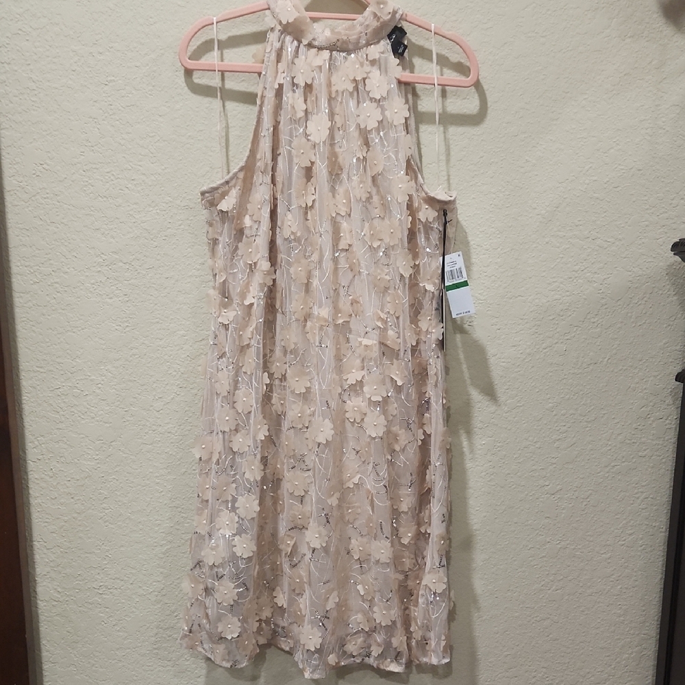 CeCe Beige Floral Backless Dress